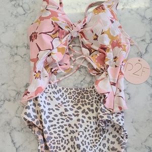 Lulu's Floral and Lepoard Print Swimsuit- sz Small new w/tags